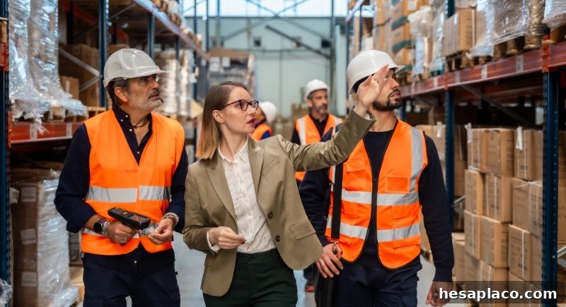 Warehouse logistics manager reviewing inventory