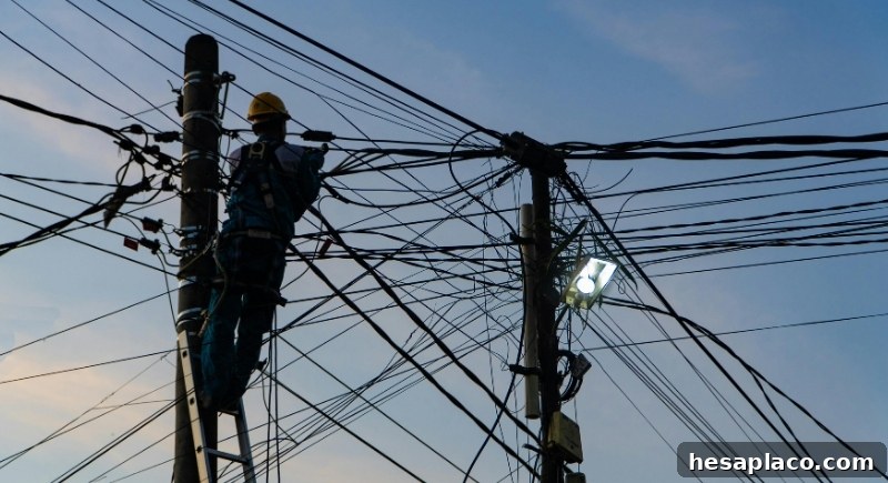 Linemen working on power lines