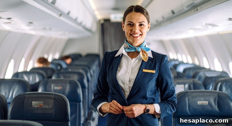 Flight attendant assisting passengers