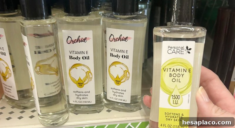 Vitamin E body oil bottle