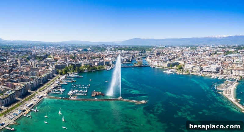 Geneva with lake and mountains