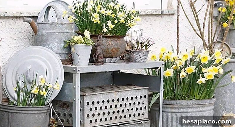 Galvanized metal container used for decor
