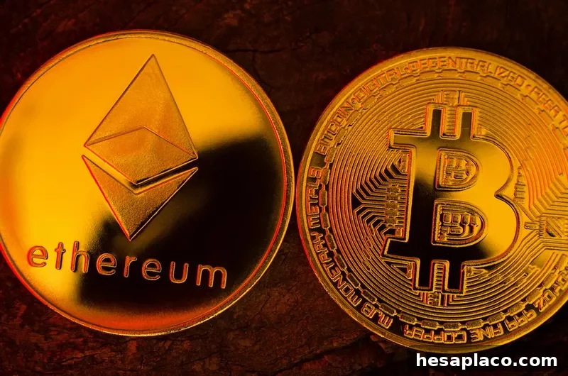 Gold coins of Ethereum and Bitcoin
