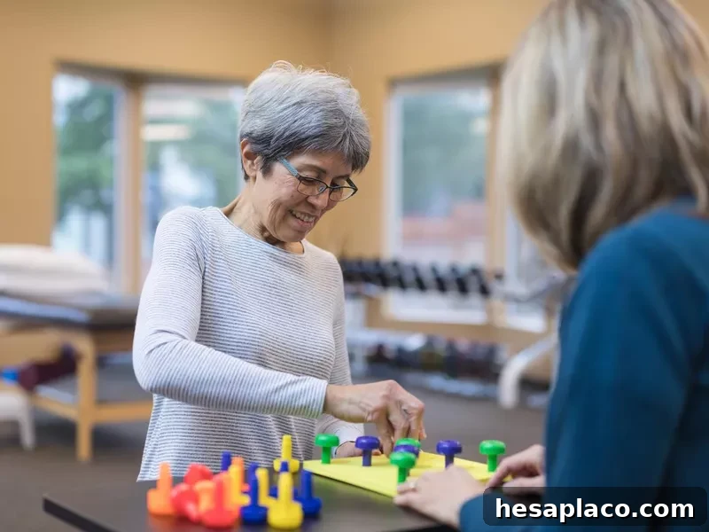 Occupational therapist works with an elderly woman