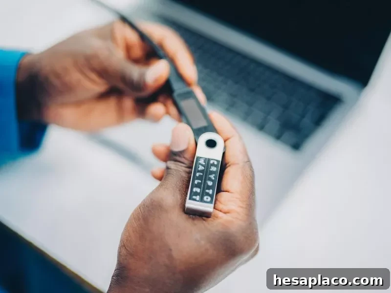 Man using crypto hardware wallet