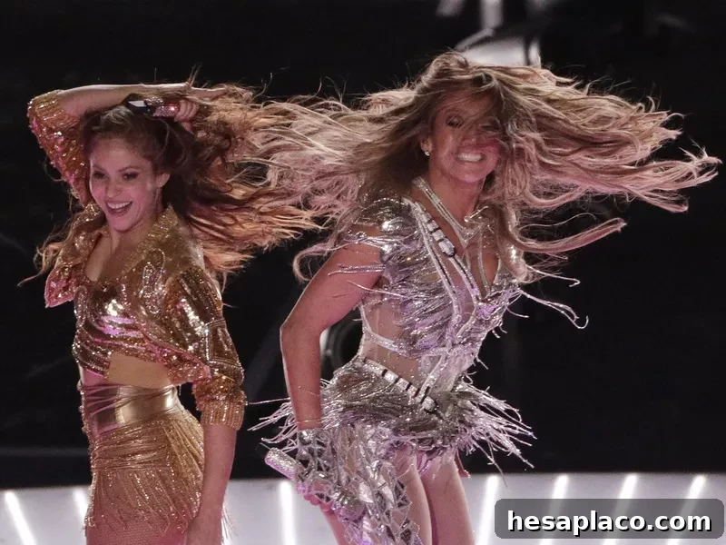 Singers Shakira and Jennifer Lopez at Super Bowl LIV
