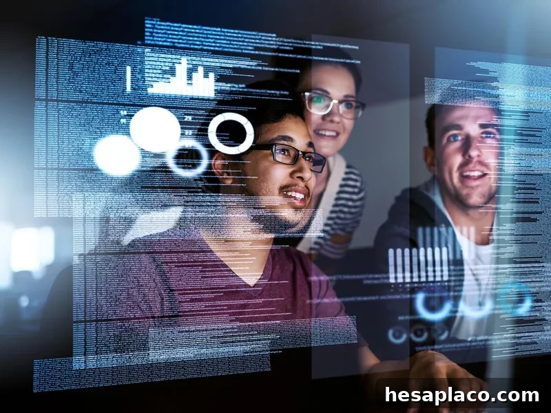 Computer programmers working on new code