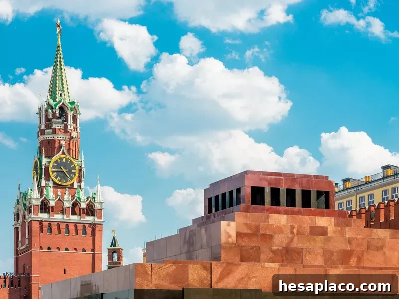 Lenin Mausoleum and Spasskaya Tower Red Square Moscow Russia
