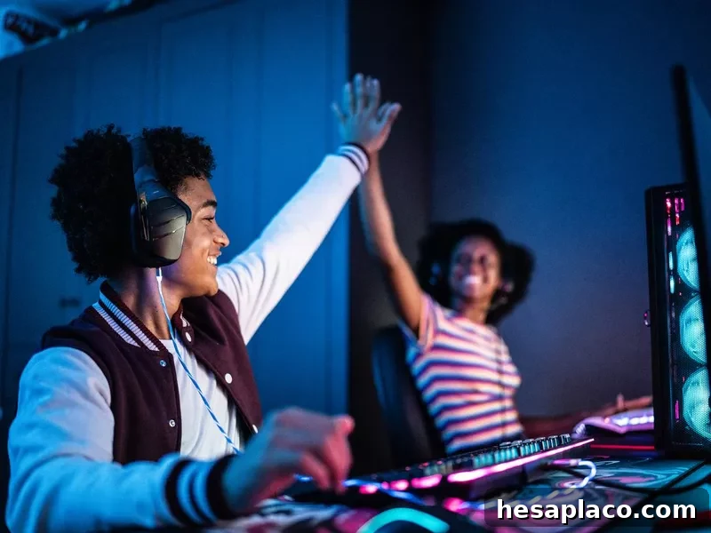 Friends doing a high five while playing online games at home