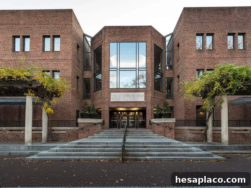 Wharton School building in the Upenn campus on a weekday