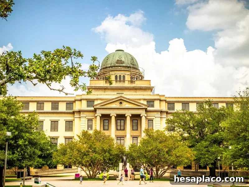 College Station, Texas, USA - 01 September 2019: The Academic Building at Texas A&M University