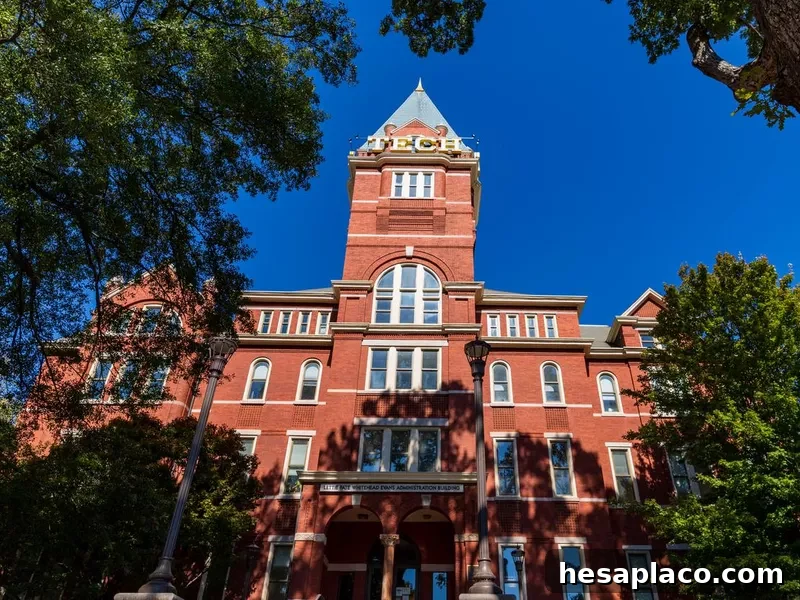 The Lettie Pate Whitehead Evans Administration Building, commonly known as Tech Tower, on campus of the Georgia Institute of Technology