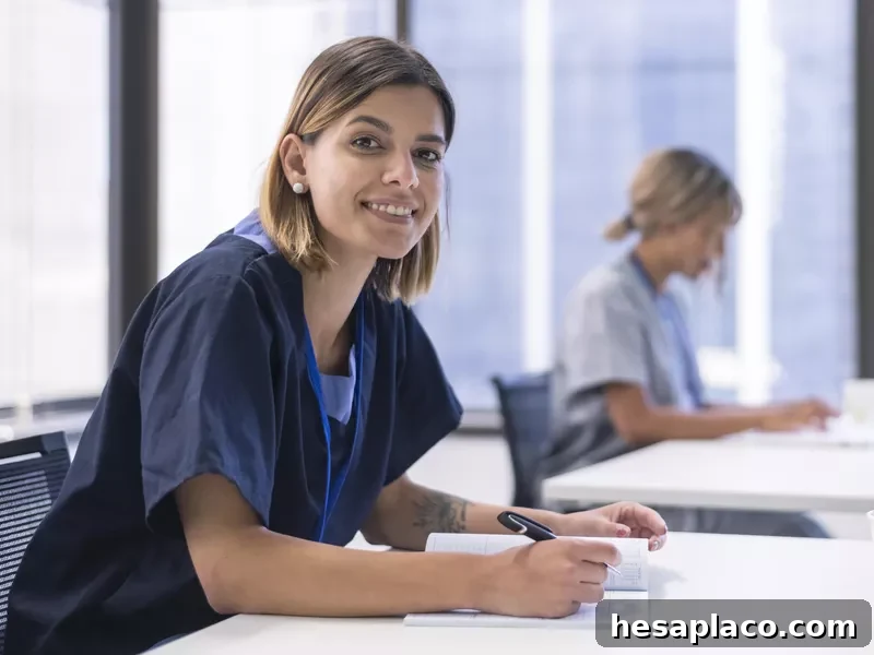 Nursing students studying in a classroom