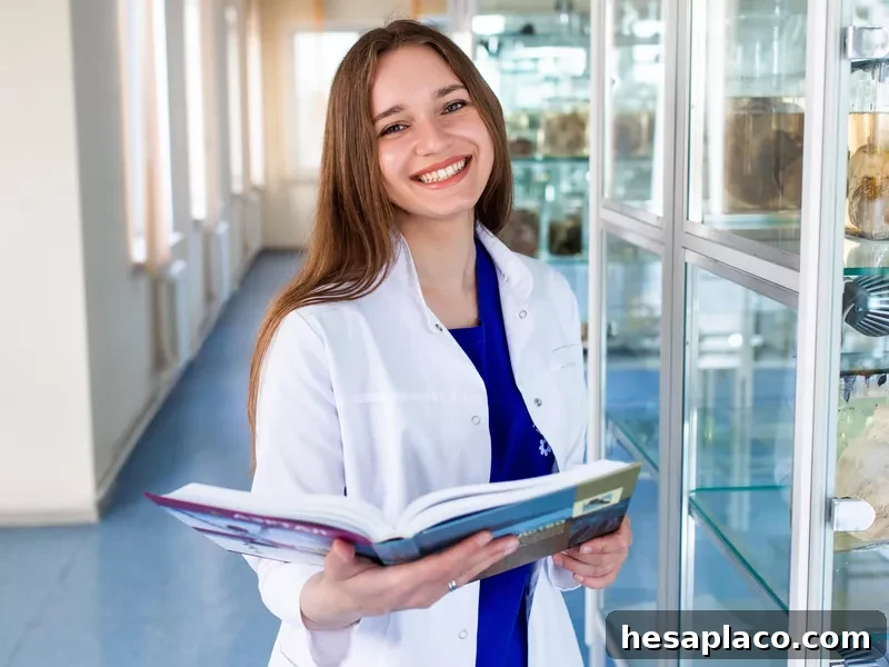 Nursing student holding a book at nursing school