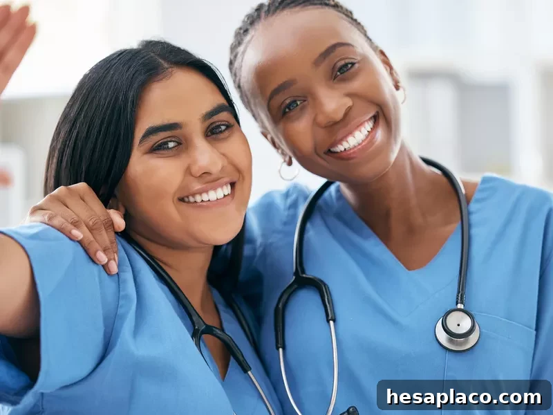 Two nurses smiling at hospital
