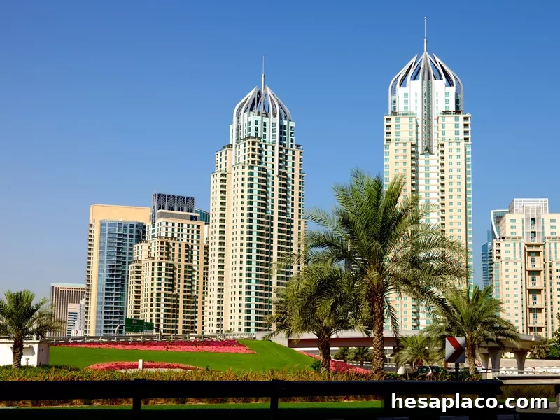 Tall towers in Dubai on the marina