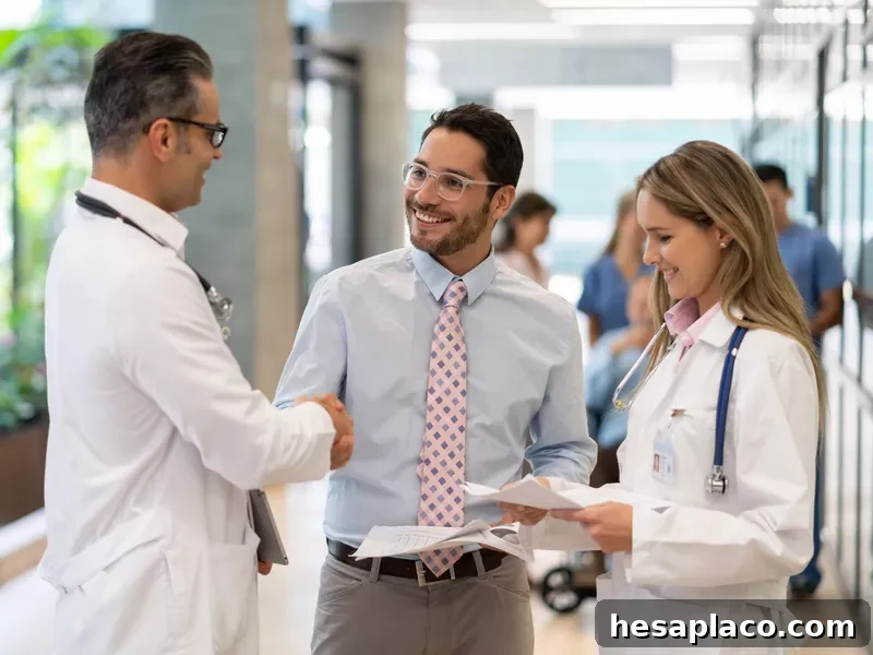Hospital supervisor talking with doctors at a hospital