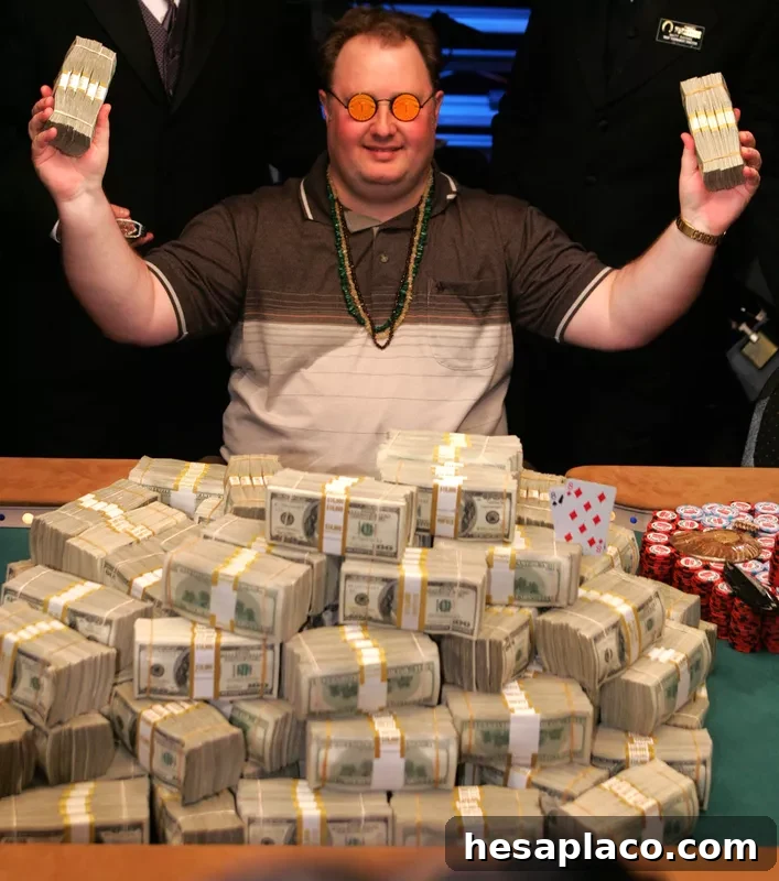 Greg Fossilman Raymer after winning the World Series of Poker in Las Vegas in 2004