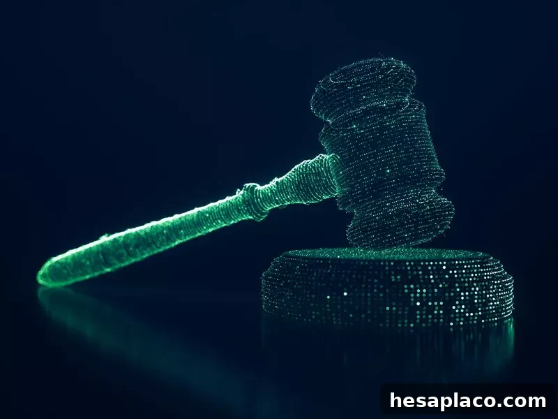 3D hologram gavel in cyberspace