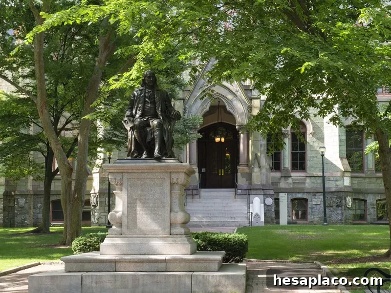Benjamin Franklin statue in front of College Hall at UPenn
