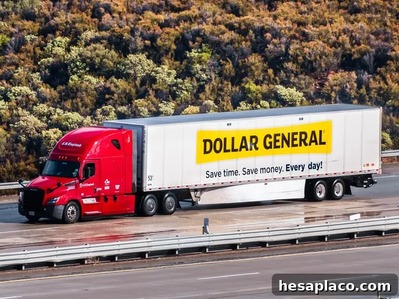 Dollar General truck driving on the freeway