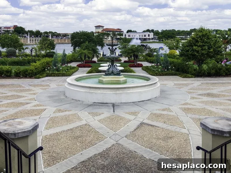 Hollis Gardens and urban park overlooking a small lake in Lakeland, Florida