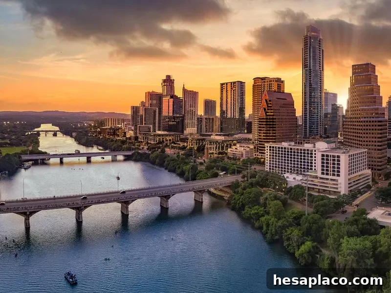 Downtown Austin Texas with capital and riverfront