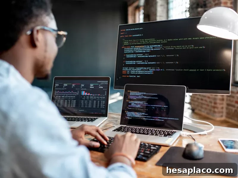 Programmer working with program code