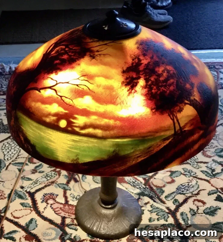 Handel Lamp with Reverse Painted Shade