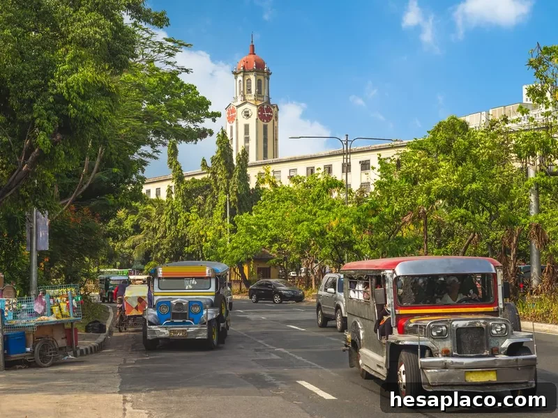 Manila street with view of clock tower