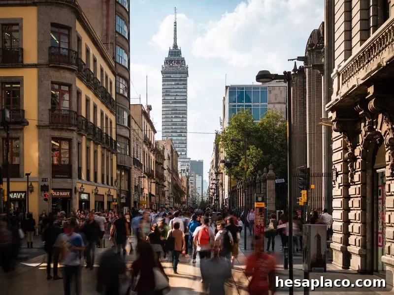 Pedestrians walking in the historic center of Mexico City, Mexico