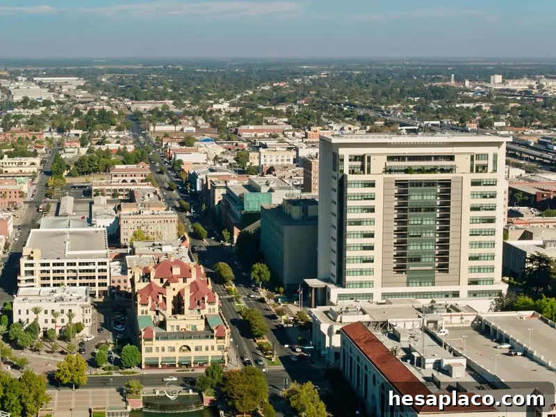 Aerial Shot of Civic Center Area of Stockton, California
