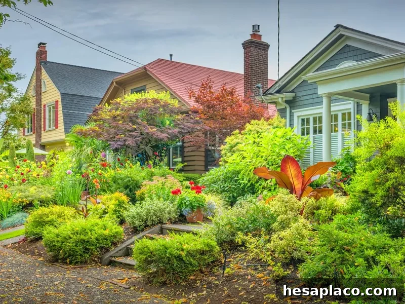 Detached houses and green front yards in Queen Anne district, Seattle, Washington