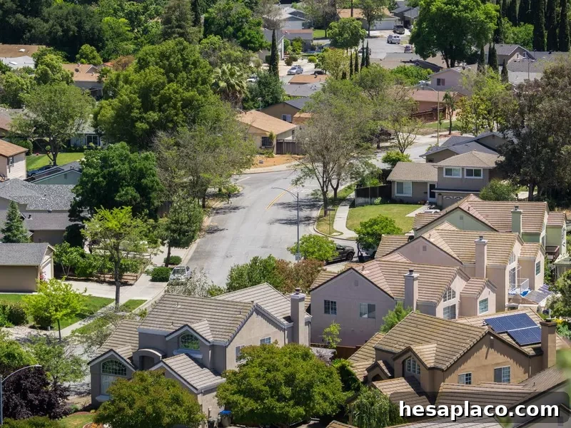 Aerial view of residential neighborhood in San Jose