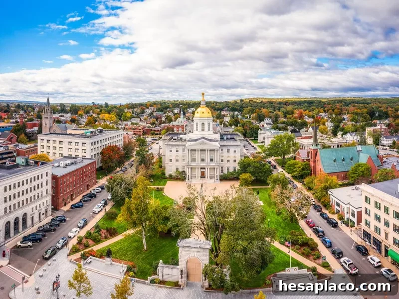 Concord, NH cityscape and New Hampshire State House