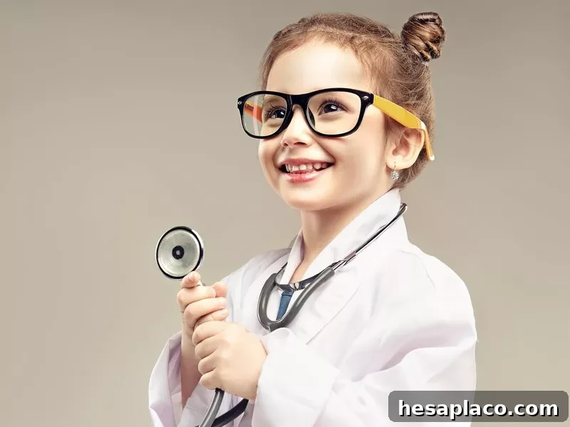 Small preschool girl is playing a doctor