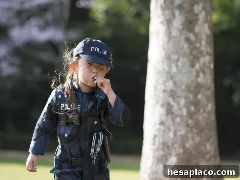 Little girl wearing police costume