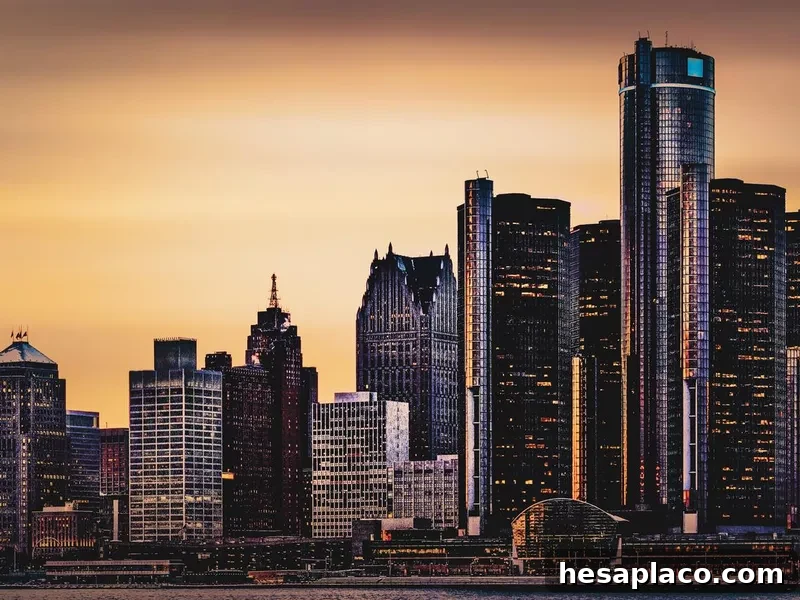Detroit, Michigan - Skyline at Dusk