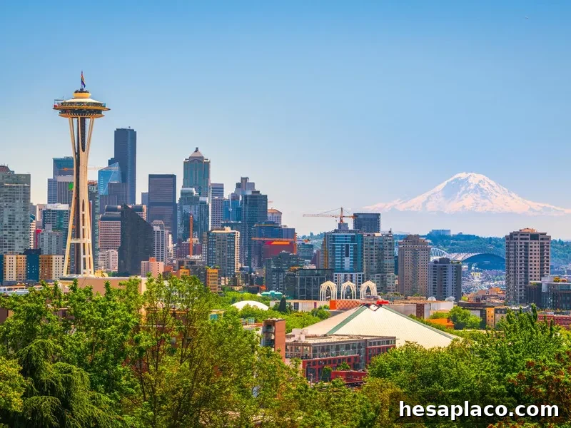Seattle, Washington, downtown skyline with Mt. Rainier