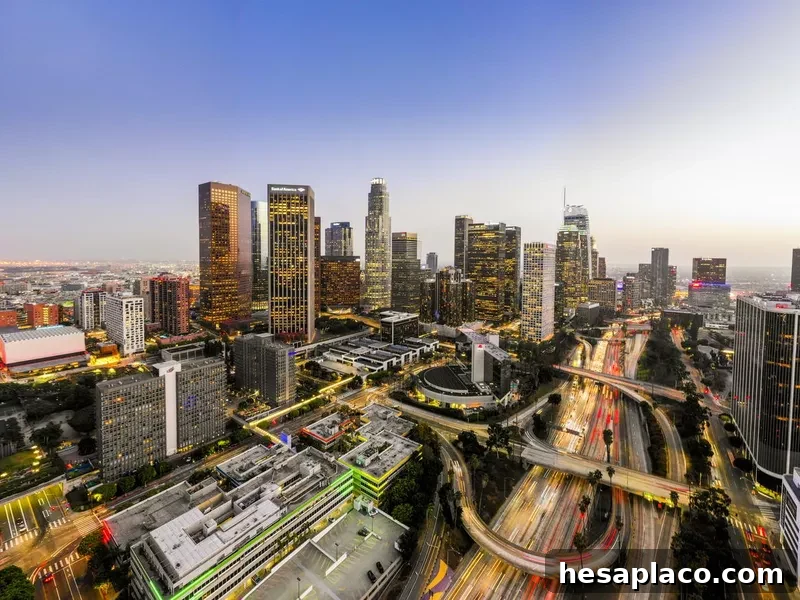 Downtown Los Angeles skyline at night