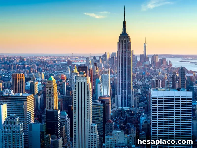 New York City skyline at dusk