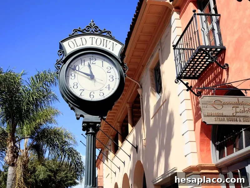 Downtown Santa Barbara With Old Town clock