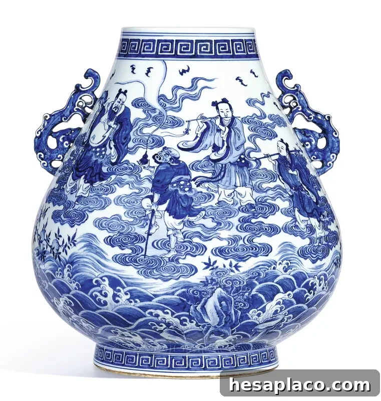 Chinese Blue and White Eight Immortals Vase
