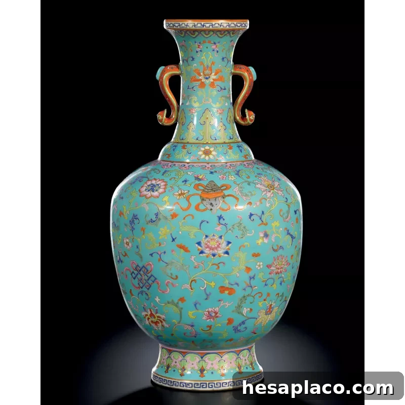 Chinese Turquoise Bajixiang Imitation Cloisonne Vase