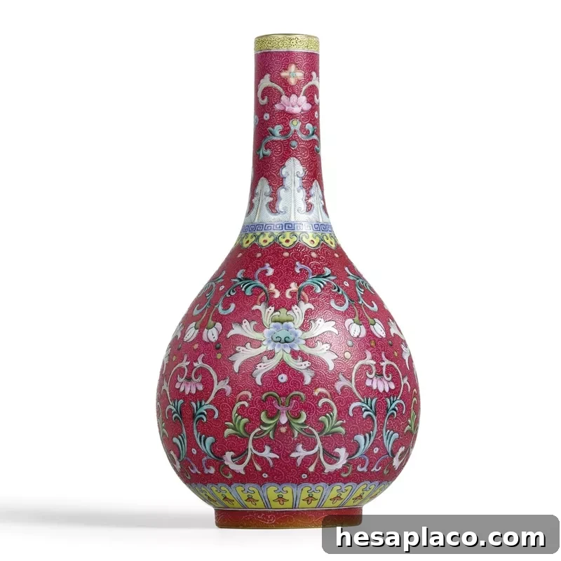Chinese Ruby Ground Yangcai Vase