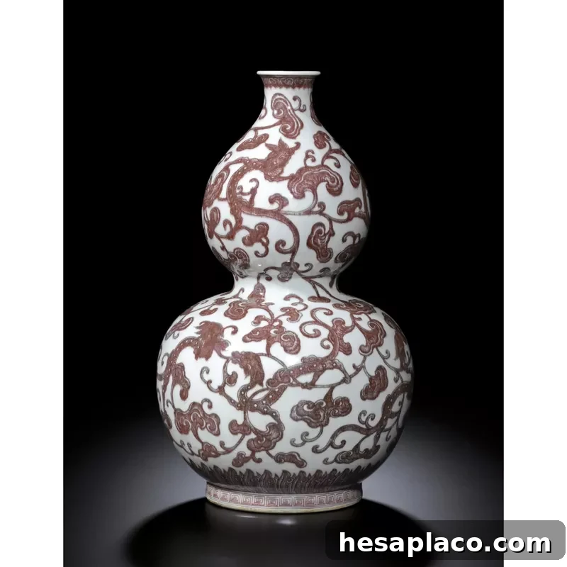 Chinese Copper-Red Dragon Lingzhi Double Gourd Vase