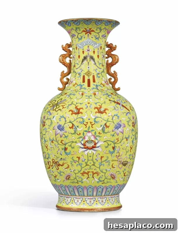 Chinese Yellow Famille-Rose Anbaxian Sgraffiato Vase