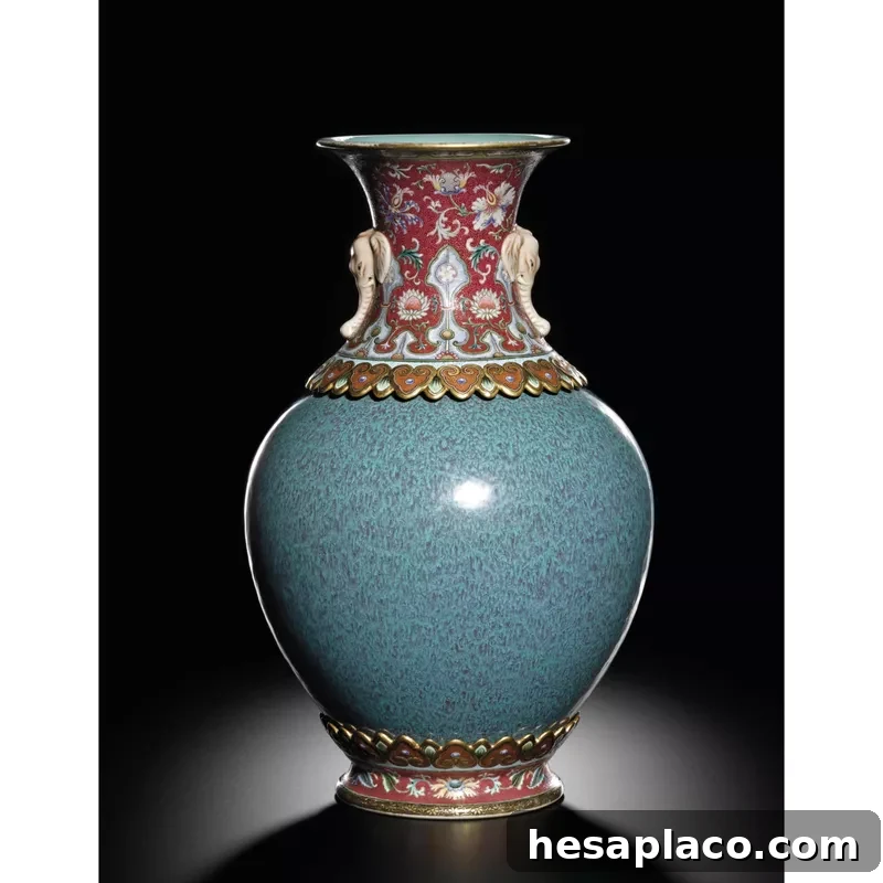 Chinese Robin’s Egg and Famille-Rose Revolving Vase