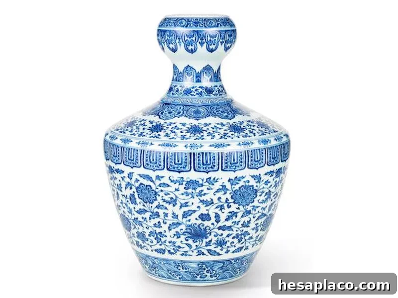Chinese Yongzheng Blue and White Garlic Mouth Vase
