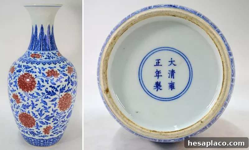 Chinese Yongzheng Blue and Red Lotus Vase